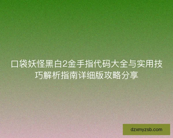 口袋妖怪黑白2金手指代码大全与实用技巧解析指南详细版攻略分享
